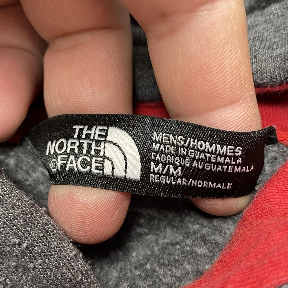 The North Face Hoodie Mens Medium‎ Gray Pullover Fleece Sweatshirt Red Logo